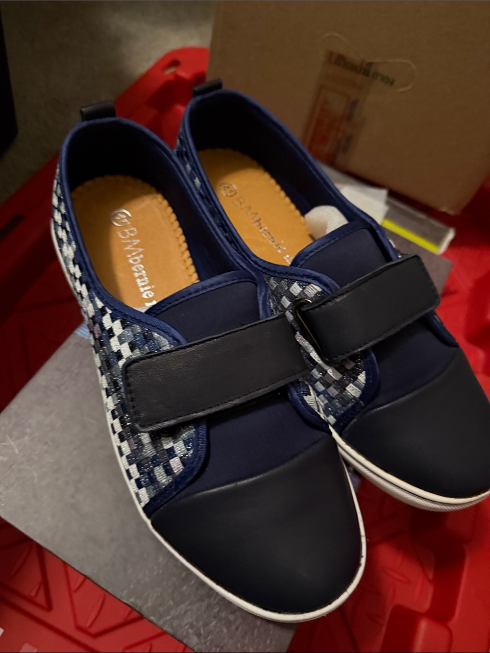 bernie mev. Navy and White Slip-On Sneakers